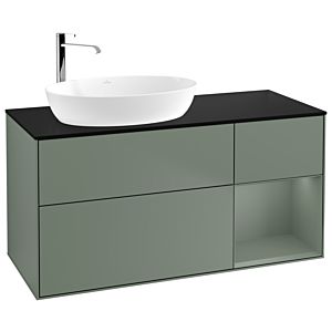 Villeroy und Boch Finion Waschtischunterschrank G932GMGM 120cm, Abdeckplatte black matt, Emotion, Regale Olive matt lacquer, Olive Matt Lacquer