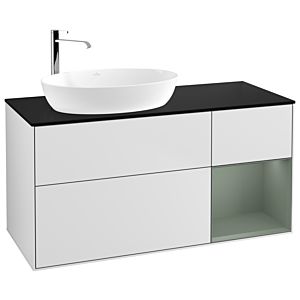 Villeroy and Boch Finion Villeroy and Boch Finion G932GMMT 120cm, cover plate black matt, Emotion, shelves olive matt lacquer, white matt lacquer