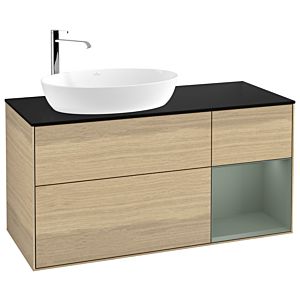 Villeroy et Boch Finion Villeroy et Boch G932GMPC 120cm, plaque de finition noir mat, Emotion, étagères laqué olive mat, Oak Veneer