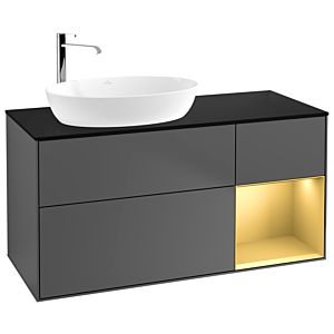 Villeroy und Boch Finion Waschtischunterschrank G932HFGK 120cm, Abdeckplatte black matt, Emotion, Regale Gold matt lacquer, Anthracite matt