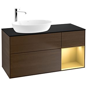 Villeroy and Boch Finion Villeroy and Boch Finion G932HFGN 120cm, cover plate black matt, Emotion, shelves gold matt lacquer, walnut veneer