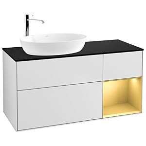 Villeroy et Boch Finion Villeroy et Boch G932HFMT 120cm, plaque de finition noir mat, Emotion, étagères laqué mat doré, laqué mat blanc