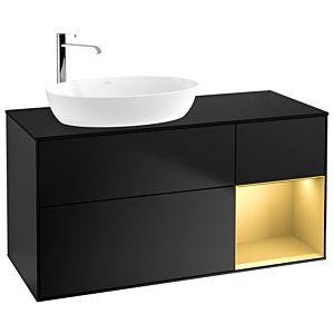 Villeroy und Boch Finion Waschtischunterschrank G932HFPD 120cm, Abdeckplatte black matt, Emotion, Regale Gold matt lacquer, Black matt lacquer