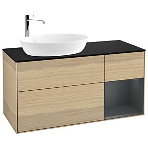 Villeroy et Boch Finion Villeroy et Boch G932HGPC 120cm, plaque de recouvrement noir mat, Emotion, étagères Midnight laqué mat, Oak Veneer