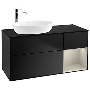 Villeroy und Boch Finion Waschtischunterschrank G932HHPD 120cm, Abdeckplatte black matt, Emotion, Regale sand matt lacquer, Black matt lacquer