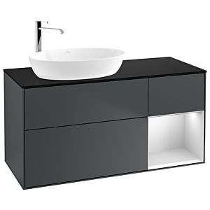 Villeroy und Boch Finion Waschtischunterschrank G932MTHG 120cm, Abdeckplatte black matt, Emotion, Regale White matt lacquer, Midnight Blue Matt Lacquer