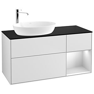 Villeroy et Boch Finion Villeroy et Boch G932MTMT 120cm, plaque de recouvrement noir mat, Emotion, étagères laqué blanc mat, laqué blanc mat