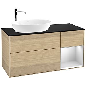 Villeroy et Boch Finion Villeroy et Boch G932MTPC 120cm, plaque de recouvrement noire mate, Emotion, étagères Oak Veneer blanc mat, Oak Veneer