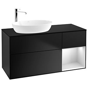 Villeroy und Boch Finion Waschtischunterschrank G932MTPD 120cm, Abdeckplatte black matt, Emotion, Regale White matt lacquer, Black matt lacquer