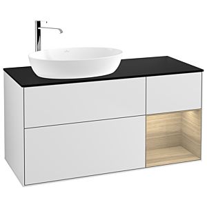 Villeroy und Boch Finion Waschtischunterschrank G932PCMT 120cm, Abdeckplatte black matt, Emotion, Regale Oak Veneer, White matt lacquer