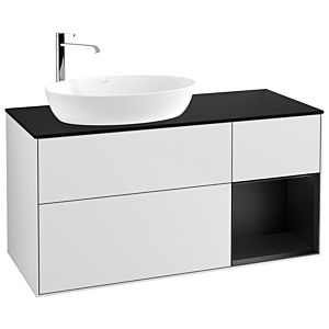 Villeroy und Boch Finion Waschtischunterschrank G932PDMT 120cm, Abdeckplatte black matt, Emotion, Regale Black matt lacquer, White matt lacquer