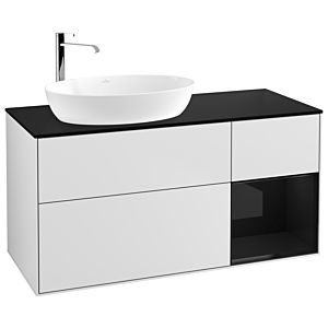 Villeroy und Boch Finion Waschtischunterschrank G932PHMT 120cm, Abdeckplatte black matt, Emotion, Regale Glossy black lacquer, White matt lacquer
