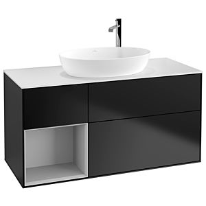 Villeroy und Boch Finion Waschtischunterschrank G941GJPD 120cm, Abdeckplatte white matt, Emotion, Regale Light grey matt lacquer, Black matt lacquer