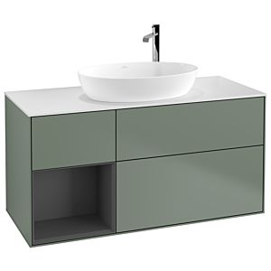 Villeroy und Boch Finion Waschtischunterschrank G941GKGM 120cm, Abdeckplatte white matt, Emotion, Regale Anthracite matt lacquer, Olive Matt Lacquer