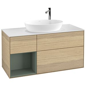 Villeroy und Boch Finion Waschtischunterschrank G941GMPC 120cm, Abdeckplatte white matt, Emotion, Regale Olive matt lacquer, Oak Veneer