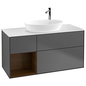 Villeroy et Boch Finion G941GNGK 120cm, plaque de recouvrement blanc mat, Emotion, étagères Walnut Veneer , anthracite mat
