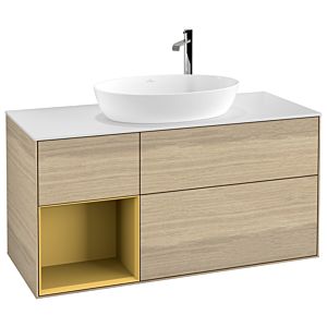 Villeroy und Boch Finion Waschtischunterschrank G941HFPC 120cm, Abdeckplatte white matt, Emotion, Regale Gold matt lacquer, Oak Veneer