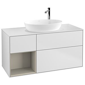 Villeroy und Boch Finion Waschtischunterschrank G941HHMT 120cm, Abdeckplatte white matt, Emotion, Regale sand matt lacquer, White matt lacquer