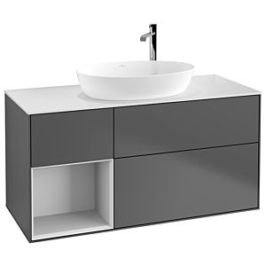 Villeroy et Boch Finion Villeroy et Boch G941MTGK 120cm, plaque de recouvrement blanc mat, Emotion, étagères laqué blanc mat, anthracite mat