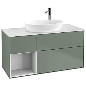 Villeroy und Boch Finion Waschtischunterschrank G941MTGM 120cm, Abdeckplatte white matt, Emotion, Regale White matt lacquer, Olive Matt Lacquer