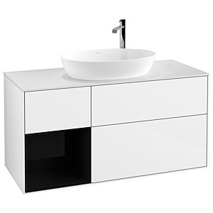 Villeroy und Boch Finion Waschtischunterschrank G941PHGF 120cm, Abdeckplatte white matt, Emotion, Regale Glossy black lacquer, Glossy white lacquer