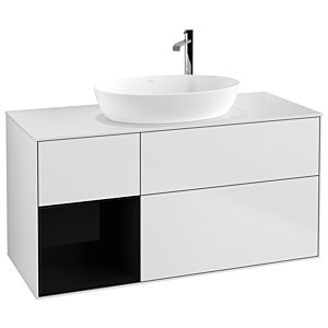 Villeroy und Boch Finion Waschtischunterschrank G941PHMT 120cm, Abdeckplatte white matt, Emotion, Regale Glossy black lacquer, White matt lacquer