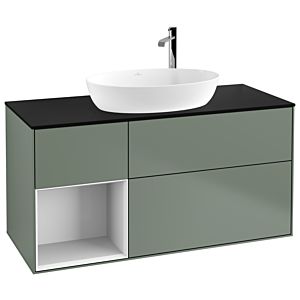 Villeroy and Boch Finion Villeroy and Boch Finion G942GFGM 120cm, cover plate black matt, Emotion, shelves Glossy white lacquer, Olive Matt Lacquer