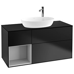 Villeroy und Boch Finion Waschtischunterschrank G942GJPD 120cm, Abdeckplatte black matt, Emotion, Regale Light grey matt lacquer, Black matt lacquer