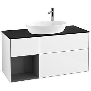 Villeroy et Boch Finion Villeroy et Boch G942GKGF 120cm, plaque de finition noire mate, Emotion, étagères laqué anthracite mat, laqué blanc brillant
