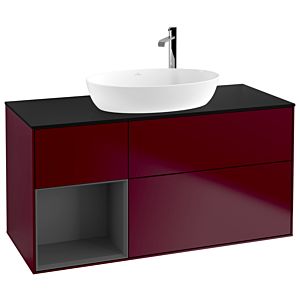 Villeroy und Boch Finion Waschtischunterschrank G942GKHB 120cm, Abdeckplatte black matt, Emotion, Regale Anthracite matt lacquer, Peony Matt