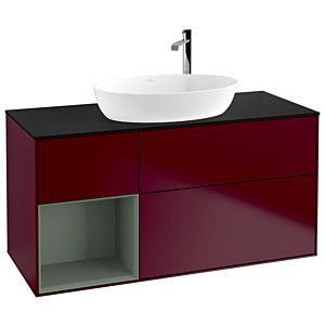 Villeroy und Boch Finion Waschtischunterschrank G942GMHB 120cm, Abdeckplatte black matt, Emotion, Regale Olive matt lacquer, Peony Matt