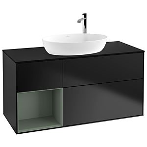 Villeroy und Boch Finion Waschtischunterschrank G942GMPD 120cm, Abdeckplatte black matt, Emotion, Regale Olive matt lacquer, Black matt lacquer