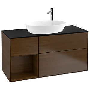 Villeroy und Boch Finion Waschtischunterschrank G942GNGN 120cm, Abdeckplatte black matt, Emotion, Regale Walnut Veneer, Walnut veneer