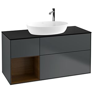 Villeroy und Boch Finion Waschtischunterschrank G942GNHG 120cm, Abdeckplatte black matt, Emotion, Regale Walnut Veneer, Midnight Blue Matt Lacquer