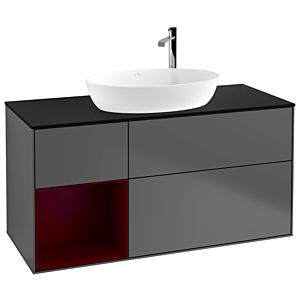 Villeroy und Boch Finion Waschtischunterschrank G942HBGK 120cm, Abdeckplatte black matt, Emotion, Regale Peony matt lacquer, Anthracite matt