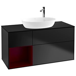 Villeroy und Boch Finion Waschtischunterschrank G942HBPD 120cm, Abdeckplatte black matt, Emotion, Regale Peony matt lacquer, Black matt lacquer