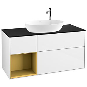 Villeroy and Boch Finion Villeroy and Boch Finion G942HFGF 120cm, cover plate black matt, Emotion, shelves gold matt lacquer, glossy white lacquer