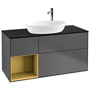 Villeroy und Boch Finion Waschtischunterschrank G942HFGK 120cm, Abdeckplatte black matt, Emotion, Regale Gold matt lacquer, Anthracite matt