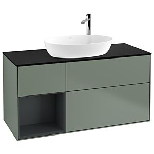 Villeroy et Boch Finion Villeroy et Boch G942HGGM 120cm, plaque de recouvrement noire mate, Emotion, étagères laqué mat Midnight, Olive Matt Lacquer