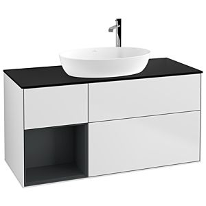 Villeroy et Boch Finion Villeroy et Boch G942HGMT 120cm, plaque de finition noir mat, Emotion, étagères Laque mat minuit, Laque mat blanc