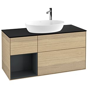 Villeroy und Boch Finion Waschtischunterschrank G942HGPC 120cm, Abdeckplatte black matt, Emotion, Regale Midnight matt lacquer, Oak Veneer