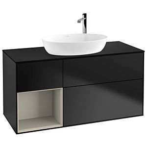 Villeroy und Boch Finion Waschtischunterschrank G942HHPD 120cm, Abdeckplatte black matt, Emotion, Regale sand matt lacquer, Black matt lacquer