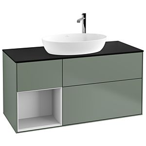 Villeroy et Boch Finion Villeroy et Boch G942MTGM 120cm, plaque de recouvrement noire mate, Emotion, étagères Olive Matt Lacquer blanc mat, Olive Matt Lacquer