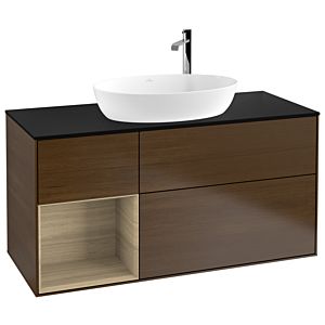 Villeroy und Boch Finion Waschtischunterschrank G942PCGN 120cm, Abdeckplatte black matt, Emotion, Regale Oak Veneer, Walnut veneer