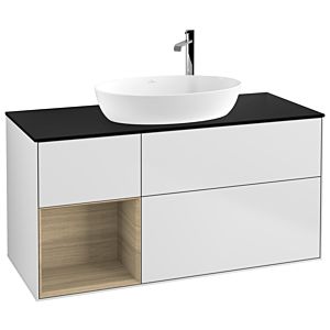 Villeroy und Boch Finion Waschtischunterschrank G942PCMT 120cm, Abdeckplatte black matt, Emotion, Regale Oak Veneer, White matt lacquer