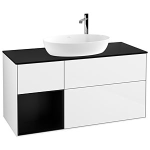 Villeroy and Boch Finion Villeroy and Boch Finion G942PDGF 120cm, cover plate black matt, Emotion, shelves black matt lacquer, glossy white lacquer