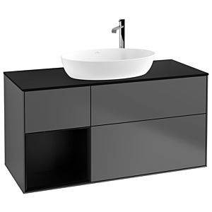 Villeroy und Boch Finion Waschtischunterschrank G942PDGK 120cm, Abdeckplatte black matt, Emotion, Regale Black matt lacquer, Anthracite matt