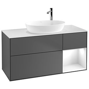 Villeroy und Boch Finion Waschtischunterschrank G951GFGK 120cm, Abdeckplatte white matt, Emotion, Regale Glossy white lacquer, Anthracite matt