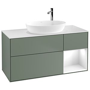 Villeroy et Boch Finion Villeroy et Boch G951GFGM 120cm, plaque de recouvrement blanc mat, Emotion, étagères Laque blanche brillante, Olive Matt Lacquer