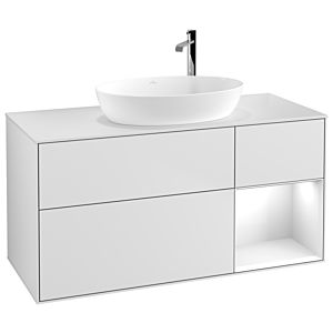 Villeroy et Boch Finion Villeroy et Boch G951GFMT 120cm, plaque de recouvrement blanc mat, Emotion, étagères laqué blanc brillant, laqué blanc mat